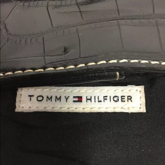 Vtg Tommy Hilfiger Blk Faux Croc Leather Baguette - Picture 5 of 6
